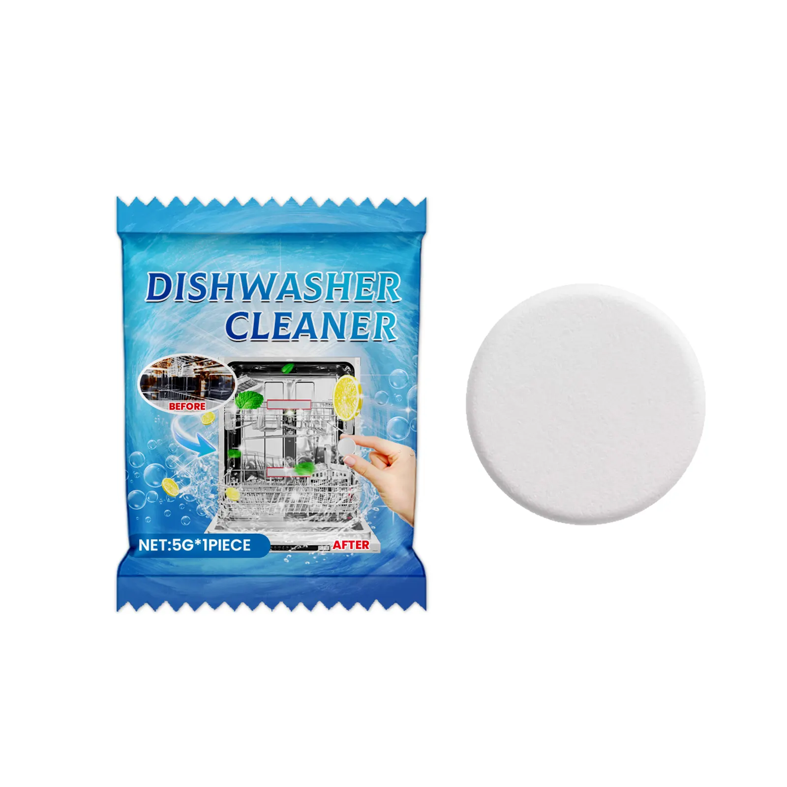 Jakehoe Dishwasher Cleaner Tablets packaging and sheets