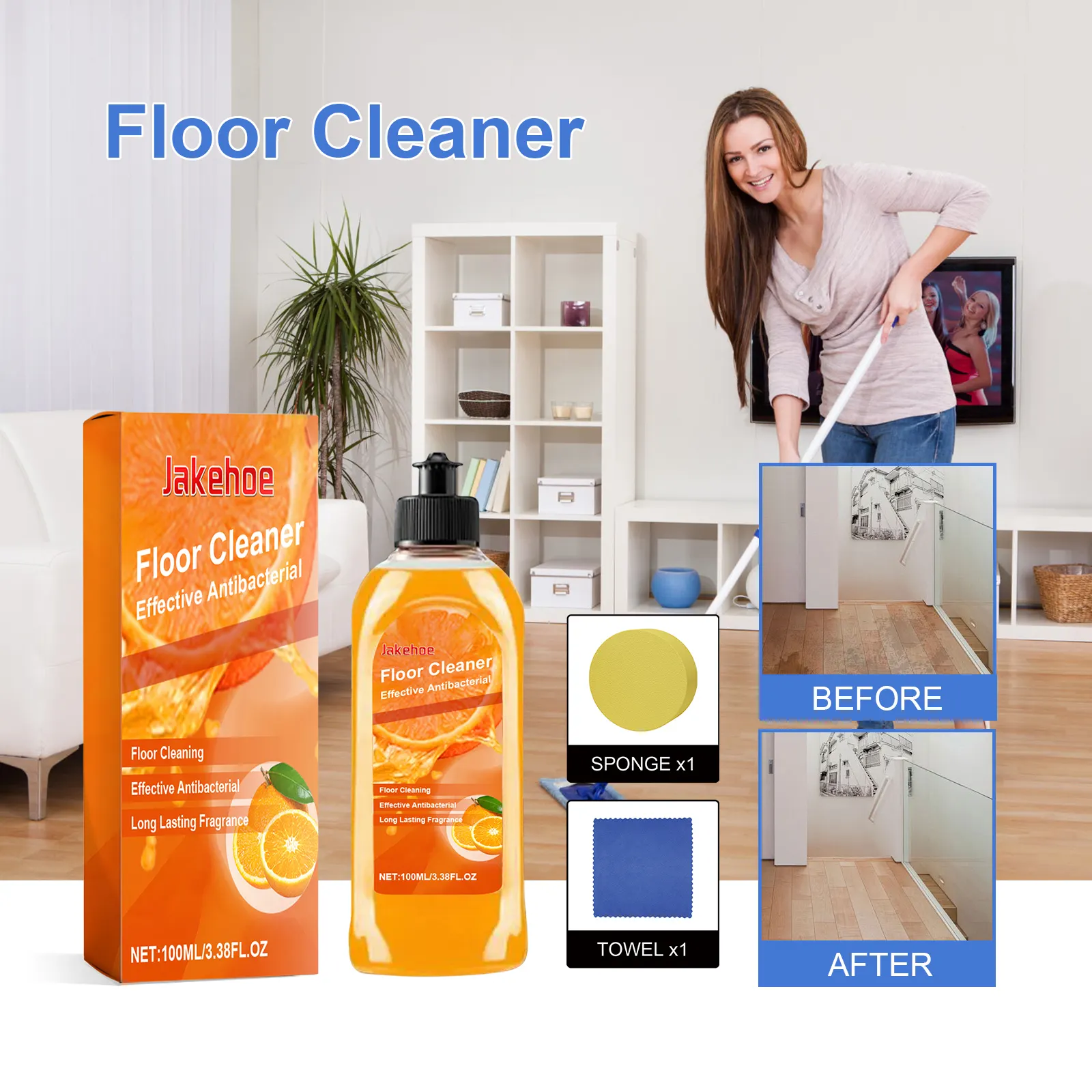Close-up of Jakehoe Floor Cleaner label showing dilution instructions