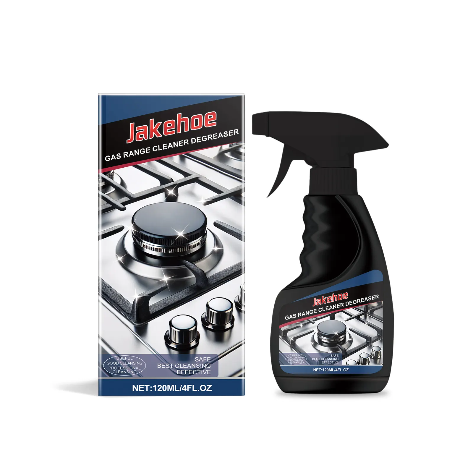 Jakehoe Gas Stove Cleaner bottle on a kitchen counter
