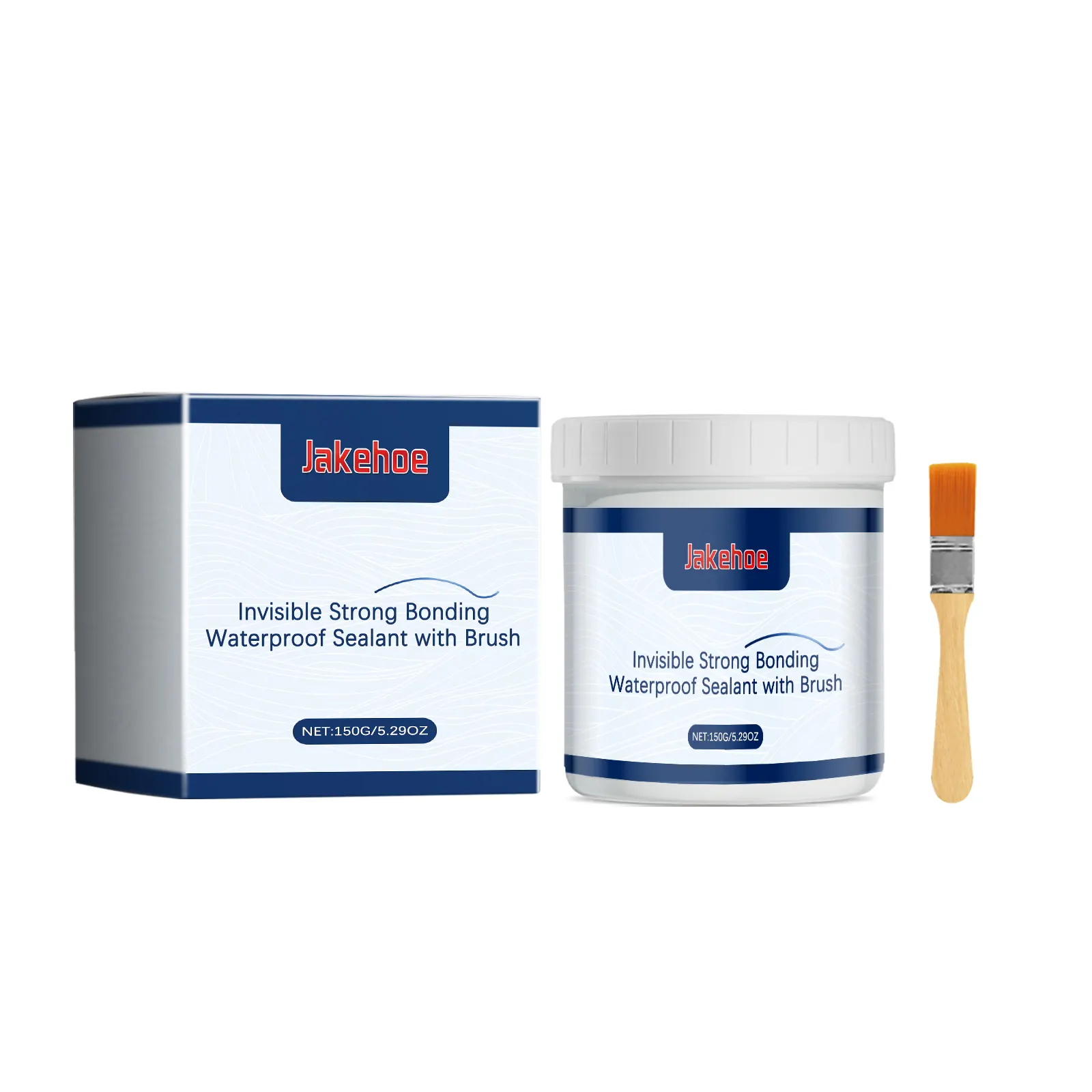 Jakehoe Waterproof Sealant bottle and brush on a wooden surface