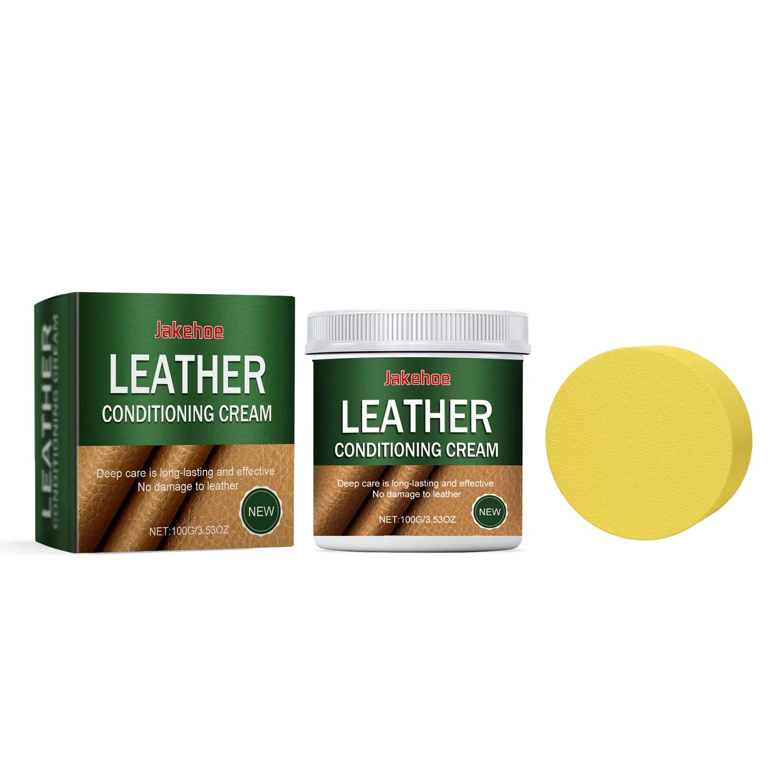 Leather cleaning cream bottle with sponge on a leather sofa