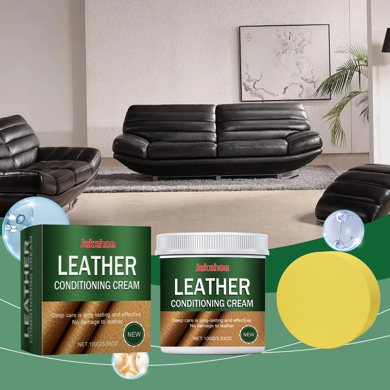 Close-up of leather texture after using the cream