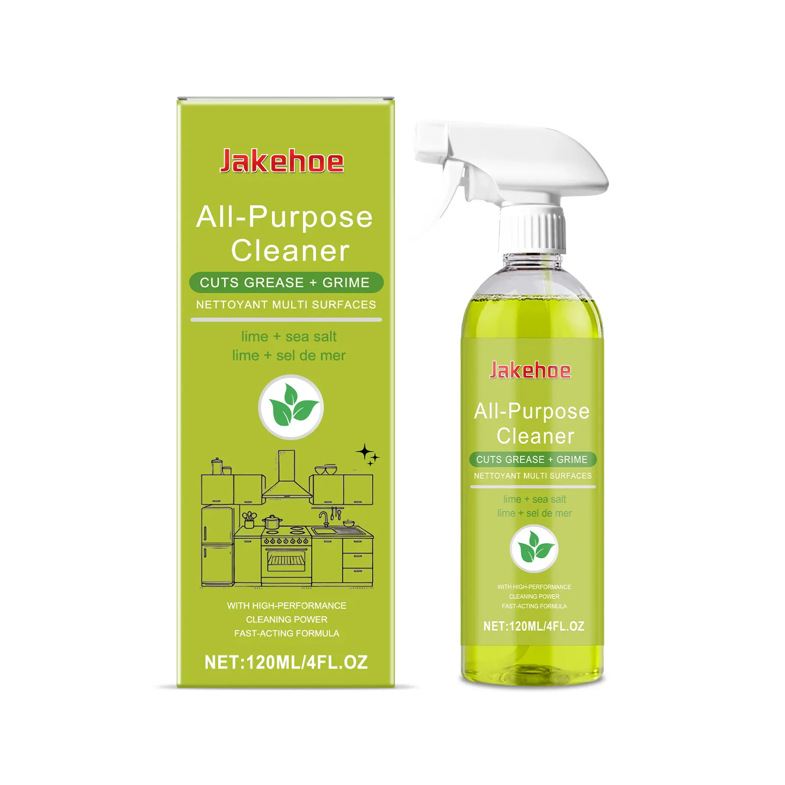 Jakehoe Multi-Surface Cleaner bottle in a kitchen setting