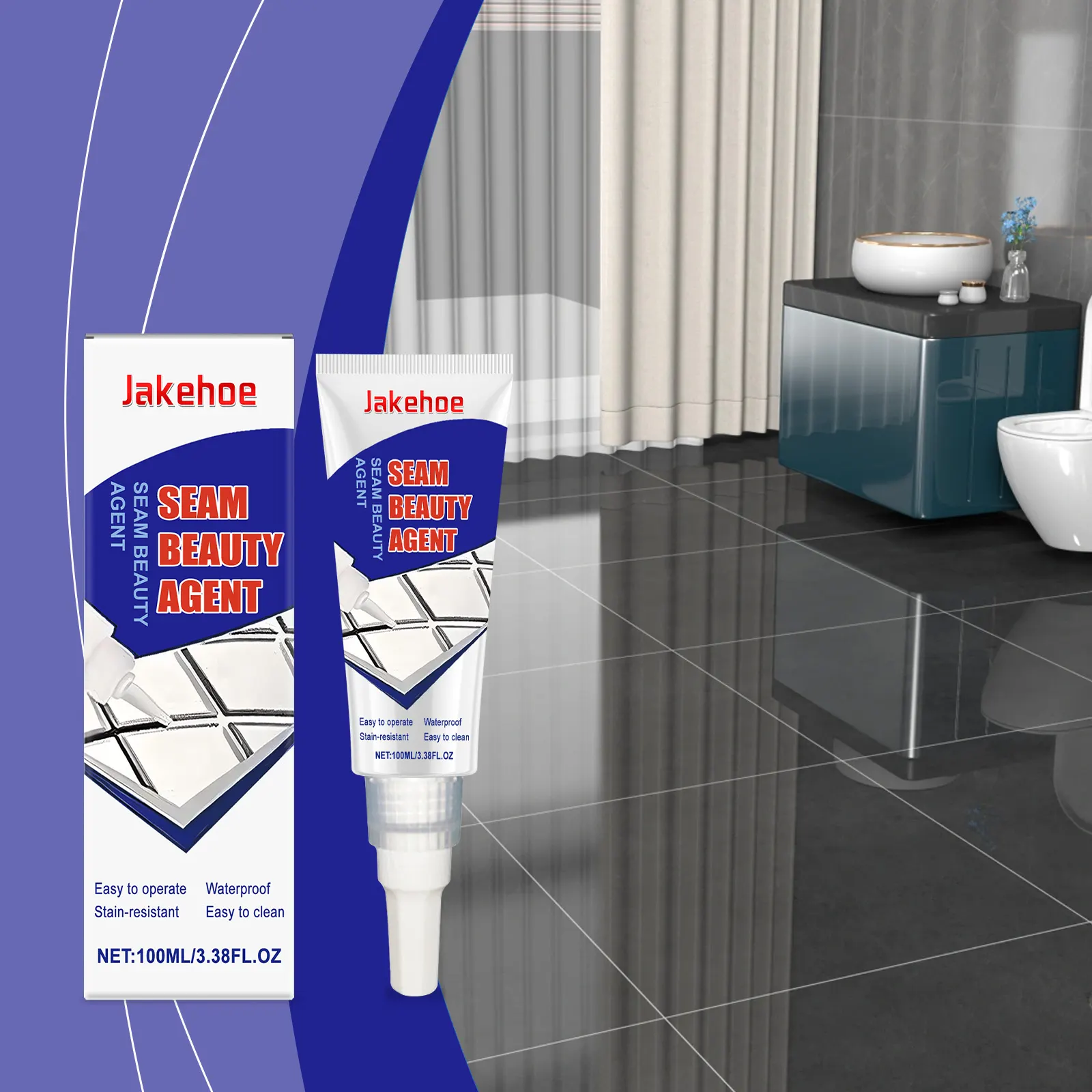 Close up of clean, white tile grout after using Jakehoe adhesive