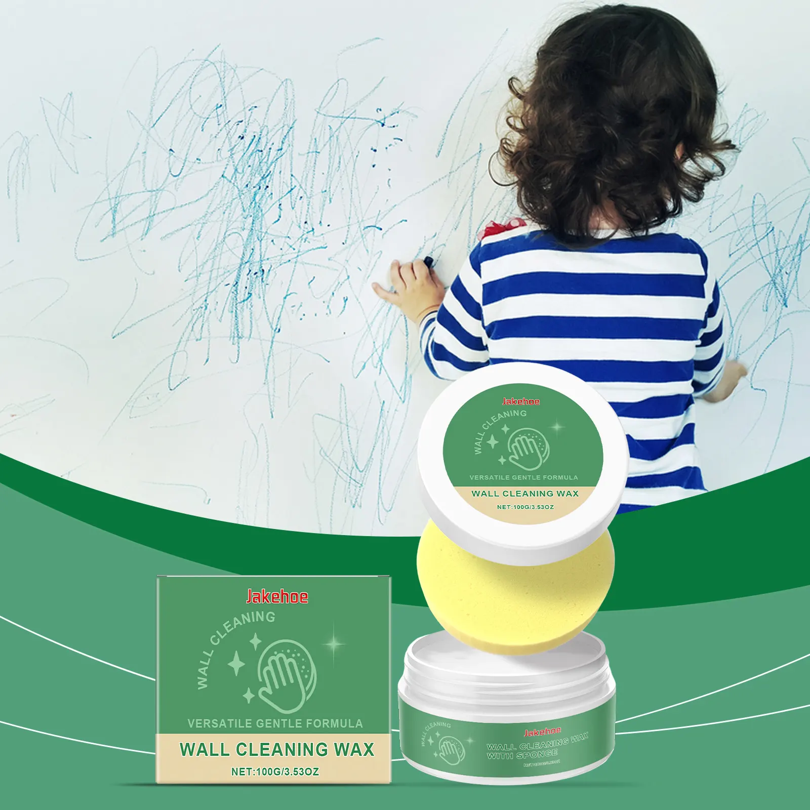 Close-up of applying Jakehoe cream with a sponge
