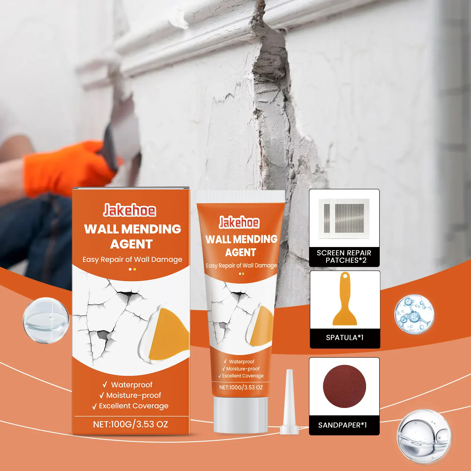 Close up of a smooth, repaired wall crack after using the kit