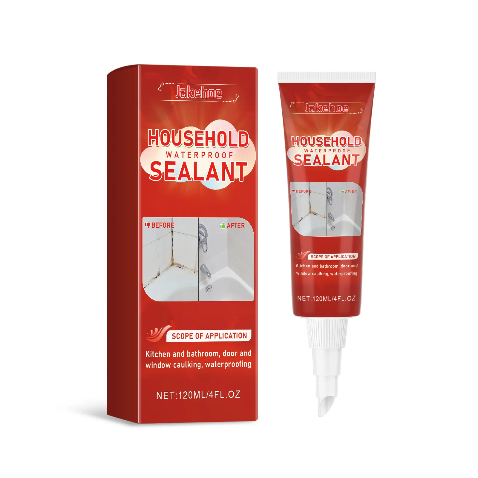 Jake Hoe Waterproof Sealant tube on a bathroom counter