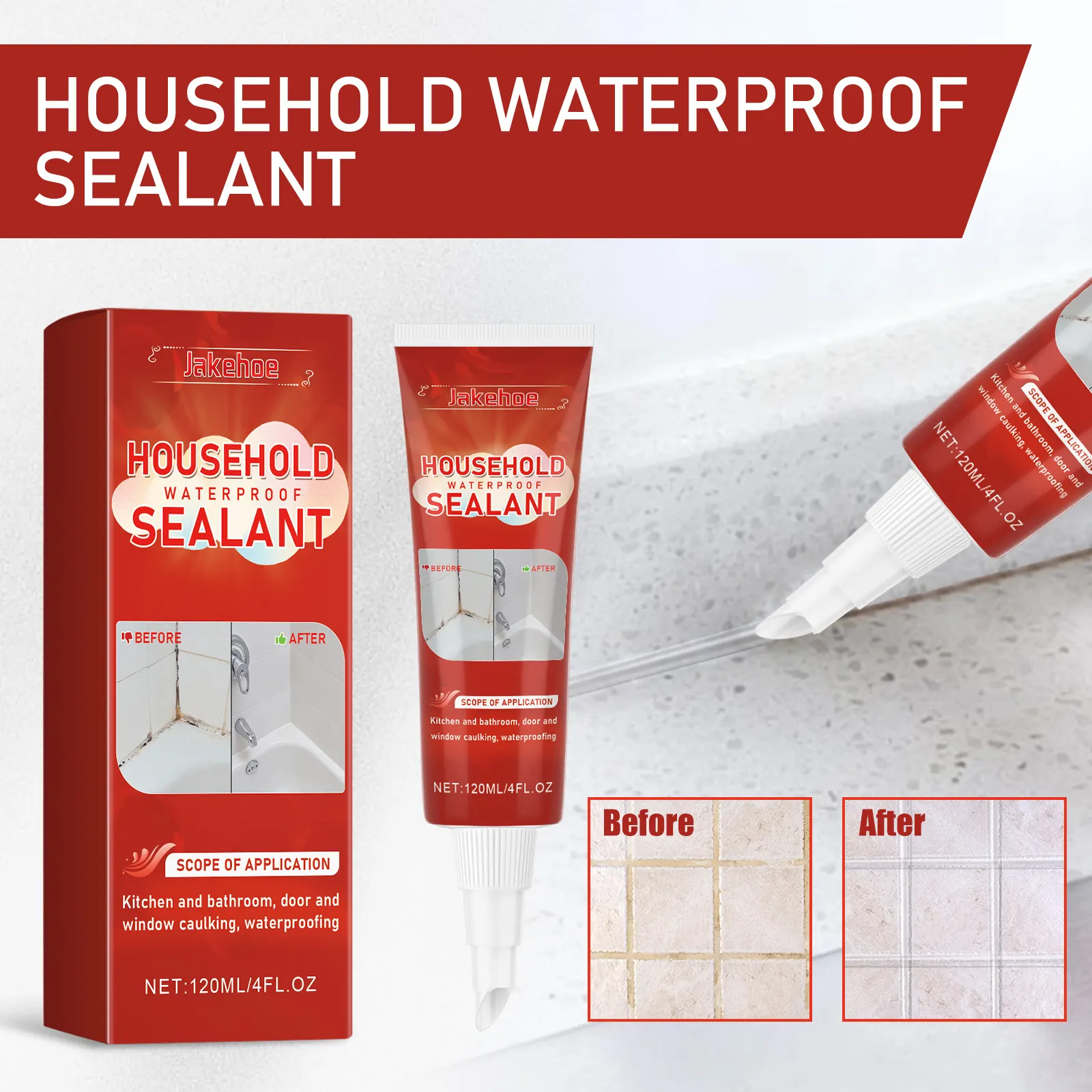 Close-up of sealant applied neatly to a tile gap