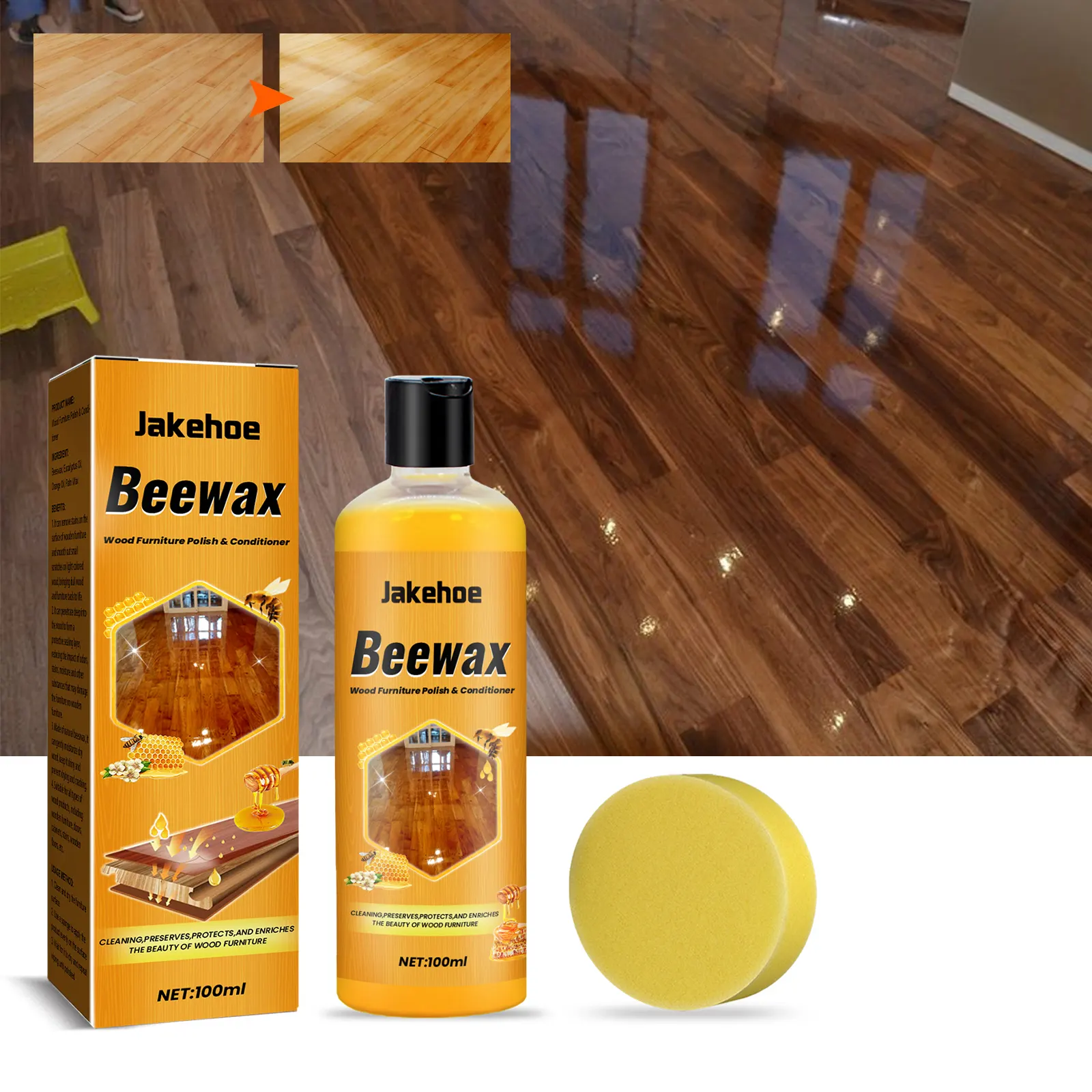 Close-up of wood grain after using Jakehoe cleaner